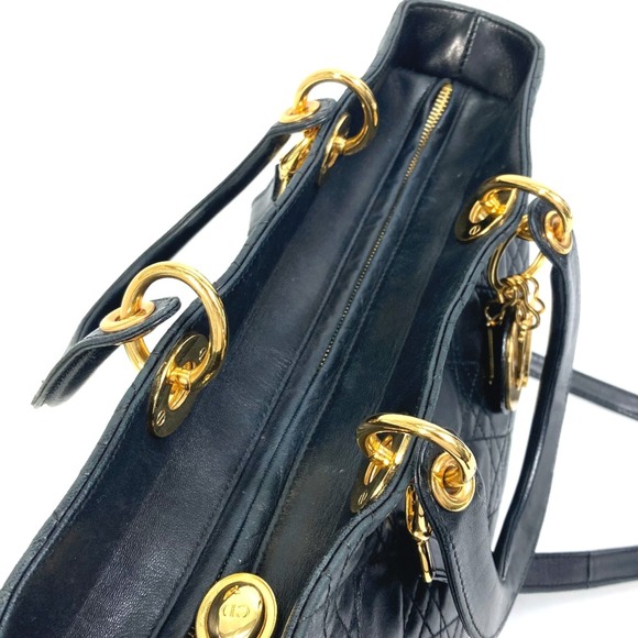 CHRISTIAN DIOR Cannage Bag 2WAY/shoulder bag Hand Bag Black GoldHardware - Picture 14 of 15